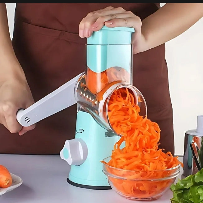 "3-in-1 Drum Vegetable Cutter & Slicer – Manual Kitchen Tool with Blades"