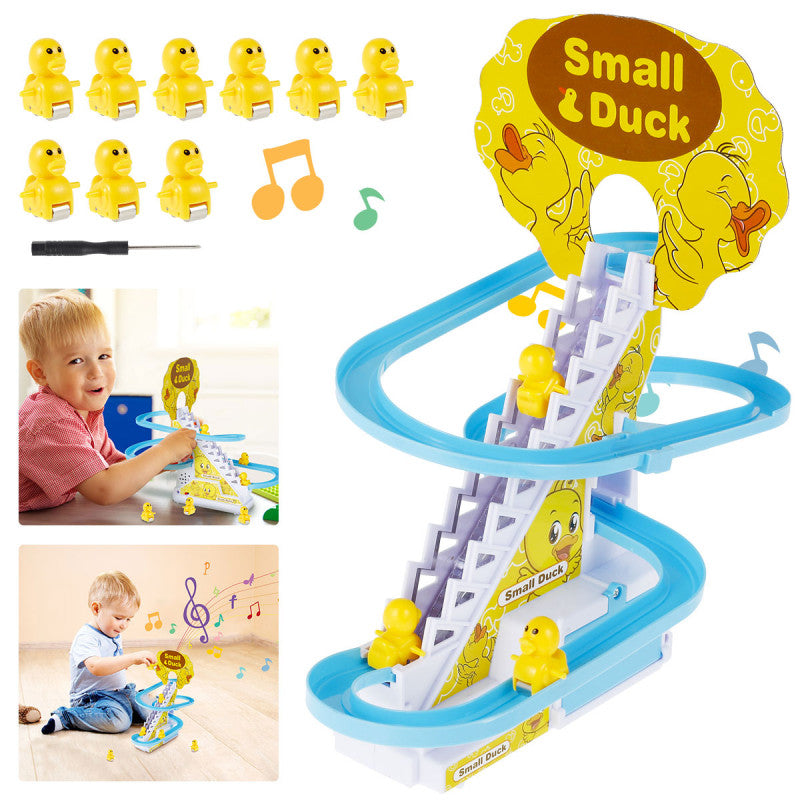 Duck Slide Toy Set – Automatic Stair-Climbing Ducks with Lights & Music