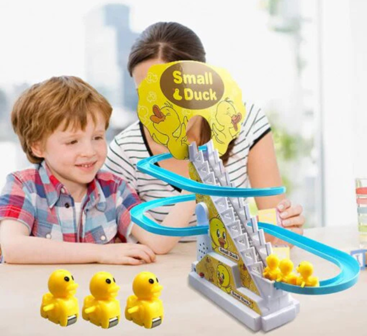Duck Slide Toy Set – Automatic Stair-Climbing Ducks with Lights & Music