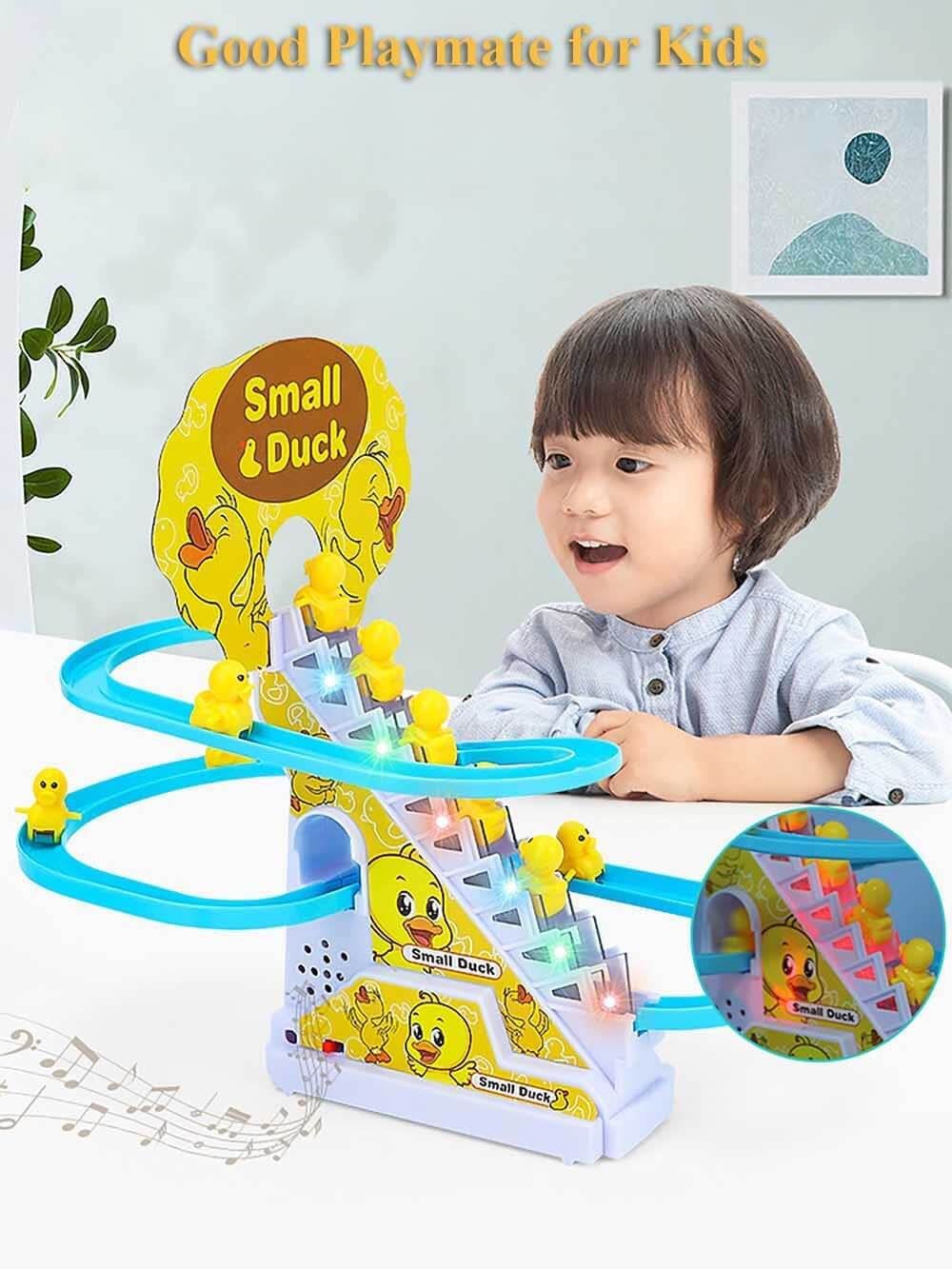 Duck Slide Toy Set – Automatic Stair-Climbing Ducks with Lights & Music