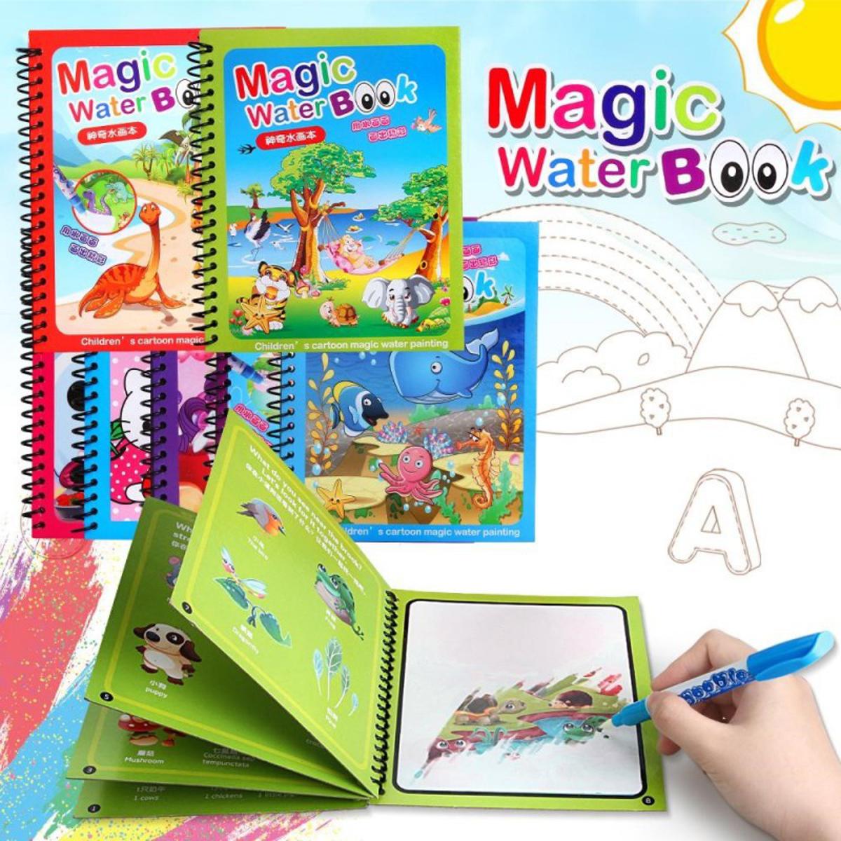 Reusable Magic Water Coloring Book for Kids with Magic Pen – Educational Drawing Pad