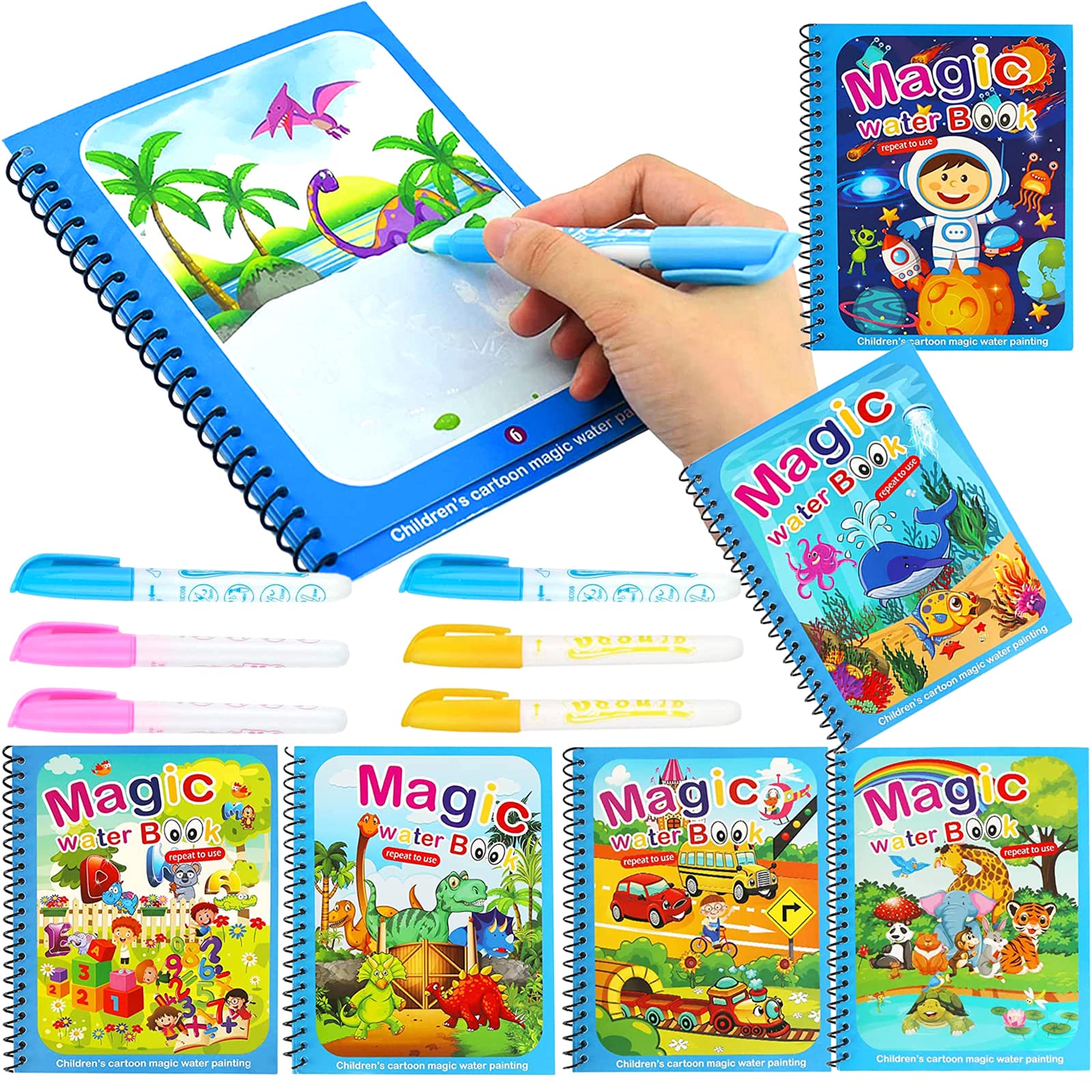 Reusable Magic Water Coloring Book for Kids with Magic Pen – Educational Drawing Pad